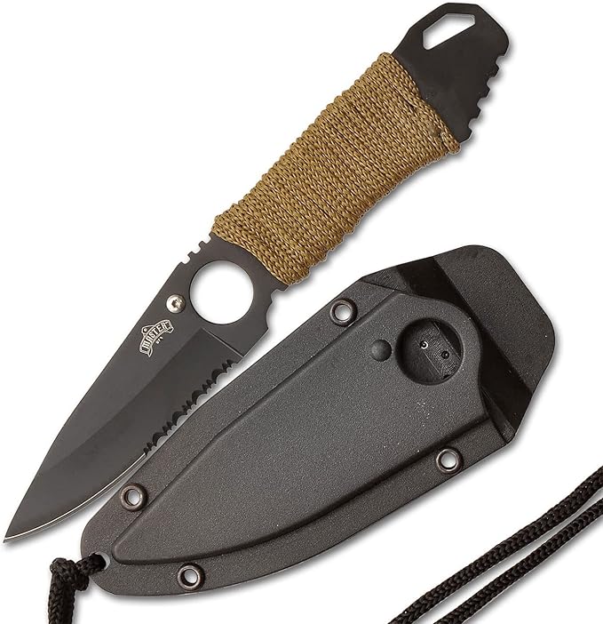 Master USA MU-1121 Series Tactical Fixed Blade Neck Knife, Half-Serrated Blade, 6-3/4-Inch Overall
