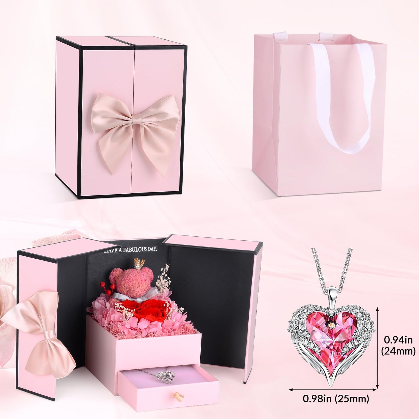 Suturun Preserved Roses Forever Flowers Gifts for Women,Eternal Preserved Rose with Necklace Romantic Gift for Her,Mom,Wife,Girlfriend on Birthday Anniversary