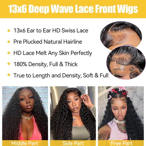 KTOOYKE Deep Wave Lace Front Wigs Human Hair for Women 22 Inch Hd Lace Frontal Wig 13x6 Deep Curly Wig Human Hair Lace Front Wigs Pre Plucked 180 Density Natural Color