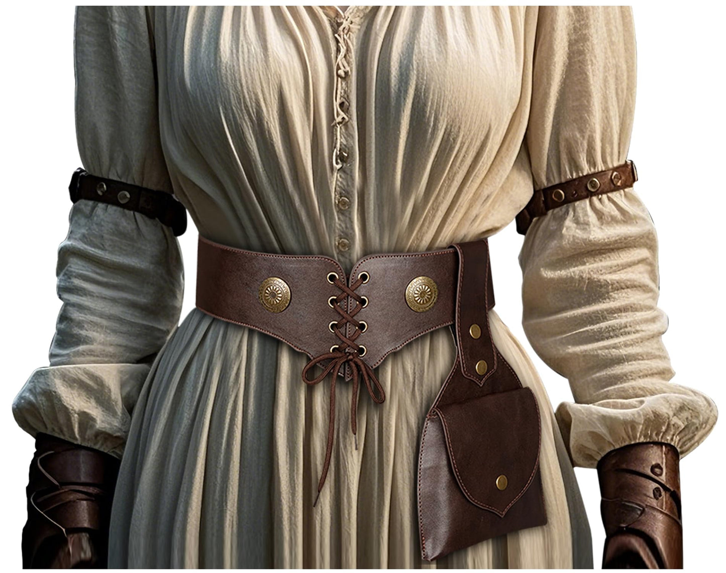L'VOW Medieval Leather Belt Pouch Women's Viking Belt Side Bag for Renaissance LARP Costume Cosplay Accessory(Brown,S)