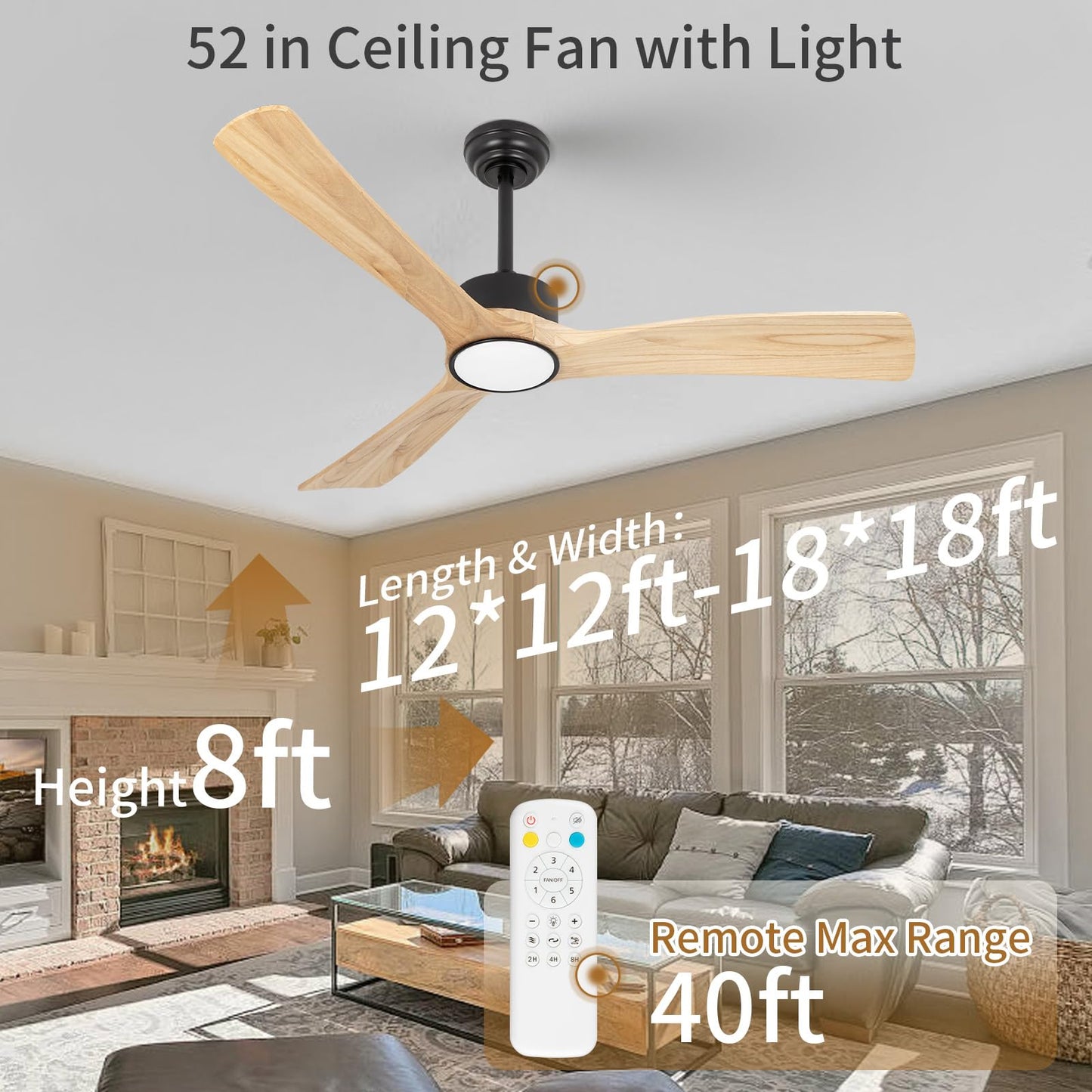 iTni 52inch Ceiling Fan with Lights,Downroad Ceiling Fans with Remote Control,3 Wooden Blades,Dimmable Light,6 Speeds,Noiseless,Ceiling Fan for Bedroom,Living Room,Office,Indoor,Natural Wood Grain