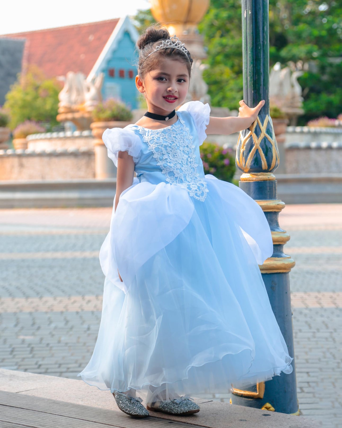 TYHTYM Cinderella Costumes Girls Princess Dress Up Fancy Halloween Christmas Party with Headwear and Choker Set