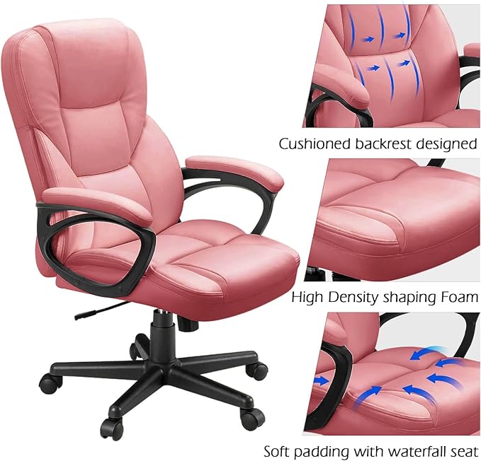 Furmax Office Executive Chair High Back Adjustable Managerial Home Desk Chair,Swivel Computer PU Leather Chair with Lumbar Support (Pink)