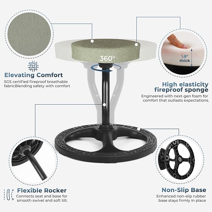 Upaloop ADHD Chair for Kids, Yoga Chairs for Adults, Wobble Stool Active Flexible Seating Desk Chair with Non-Slip Base and Washable Seat Cover for Stability, Balance, Yoga, Office, School, Classroom