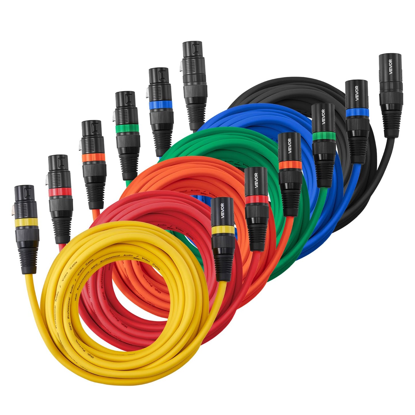 VEVOR XLR Cable 20 ft, 6 Pack, Shielded Balanced DMX Male to Female Microphone Cables, Gold-Plated 3-Pin XLR Mic Speaker Cord Wi