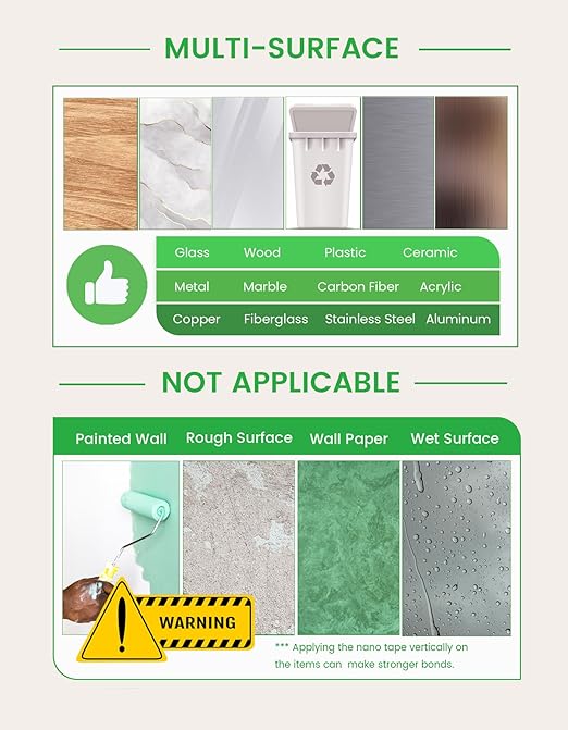 Double Sided Tape Heavy Duty, 2pcs Extra Large 10FT Nano Tape, Transparent Strong Double Sided Adhesive Mounting Tape, Clear Picture Hanging Strips for Wall, Poster, Carpet, Craft