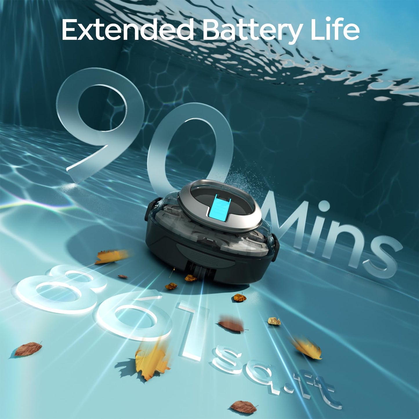 S2 Cordless Robotic Pool Cleaner for Above Ground Pools, Cordless Pool Vacuum, Dual-Layer Filtration, 90-Min Cleaning Cycle, Small-Medium Pool Coverage, Self-Parking (Transparent Black)