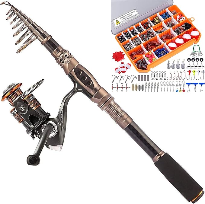 PLUSINNO Fishing Rod and Reel Combos, 263Pcs Fishing Tackle Kit with Tackle Box, Saltwater Freshwater Resistant Fishing Gear