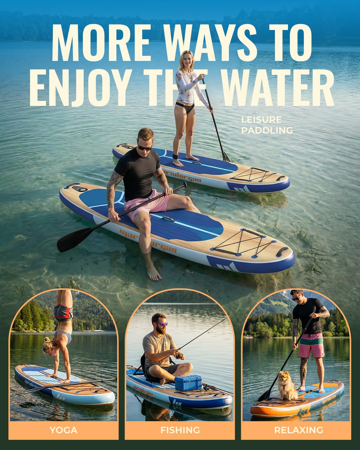 Marsdorgan 11' Inflatable Paddle Board Light Oak | Extra Wide SUP with Non-Slip Deck for All Levels | Portable for Lake Ocean, Complete Accessory Package