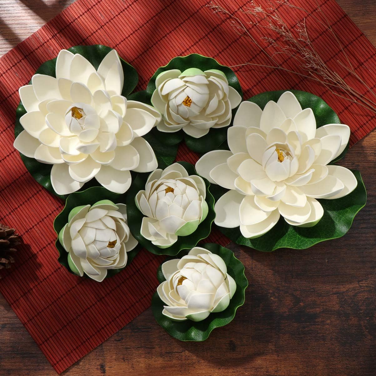 Healifty Artificial Floating Foam Lotus, Simulation Water Plants Ornament Lily Pad for Patio Pond Pool Aquarium Decor 6pcs