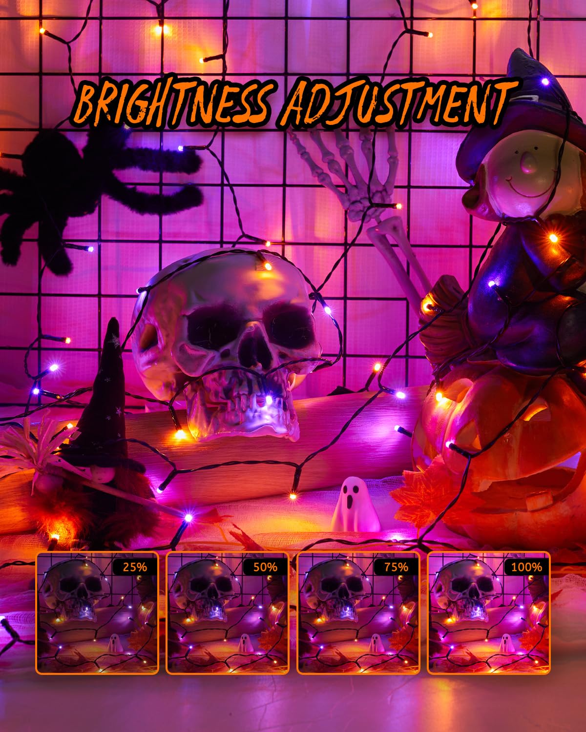 66FT Purple & Orange Halloween Lights Outdoor, 200 LED Halloween String Lights with 8 Modes, Plug in Orange Purple Hanging Twinkle Waterproof Light for Party Garden Bedroom Decorations