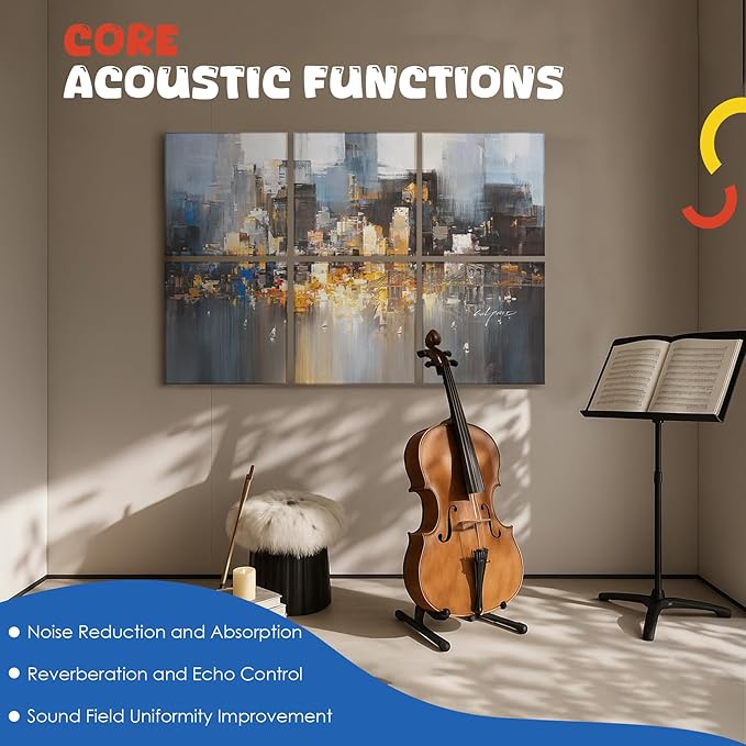 EVENRISING Art Acoustic Panels, 72"x48"x0.4" Sound Absorbing Panels,Better Sound Panels than Soundproof Foam,Self adhesive Soundproof Wall Panels for Recording Studio, Abstract city