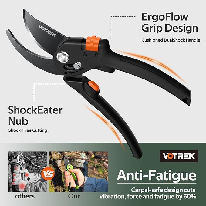 Pruning Shears for Gardening, [Patented Stepless Handle Opening] - Plant Scissors with Ultra-Sharp SK5 Steel for Weak Hand, Universal Fit for All Hand Sizes, Effortlessly Cuts 1-Inch Branches