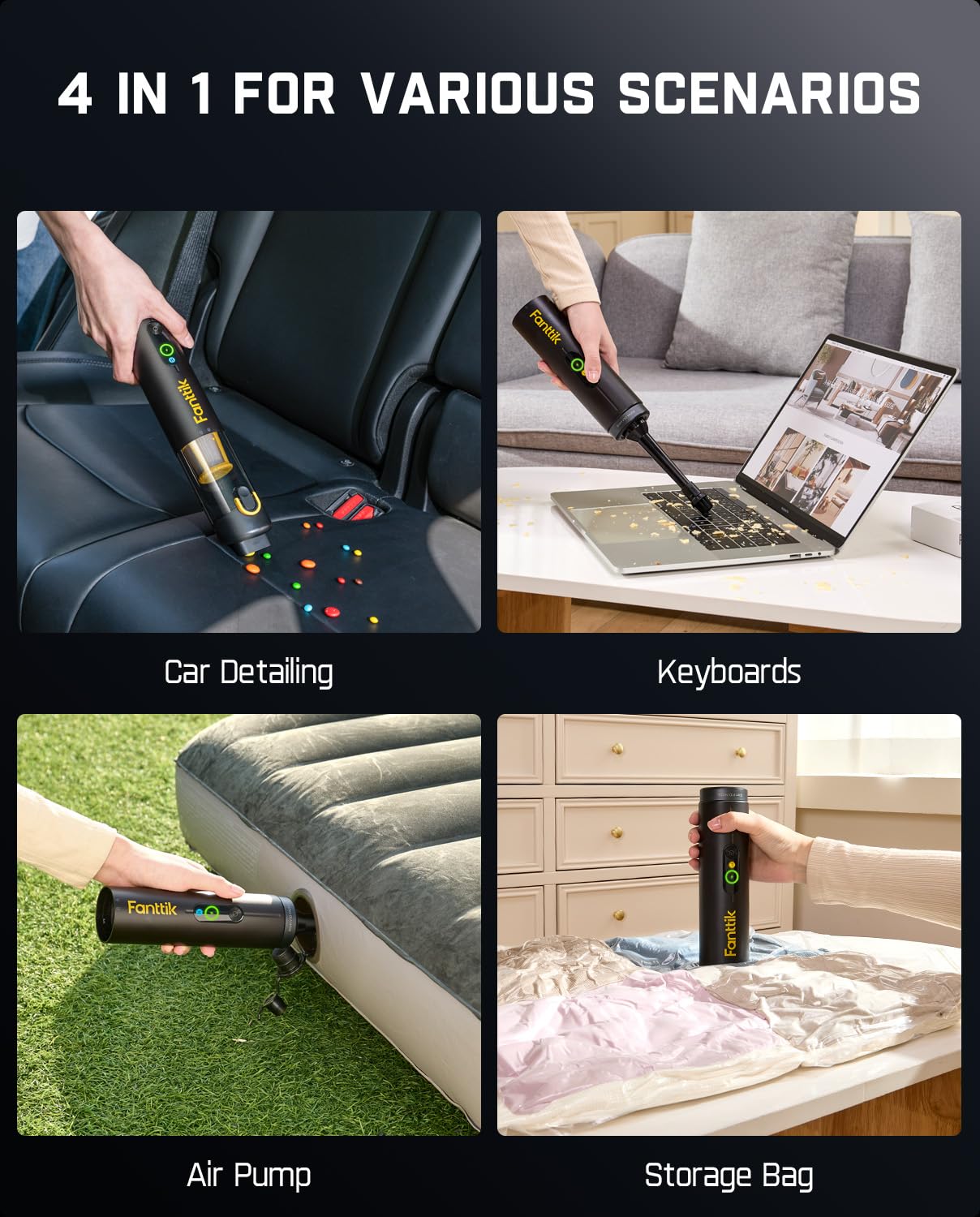 Fanttik Slim V10 Mate Cordless Car Vacuum, 4-In-1 Portable Mini Handheld Vacuum, 17000Pa Suction Power, Upgraded Smart Display,