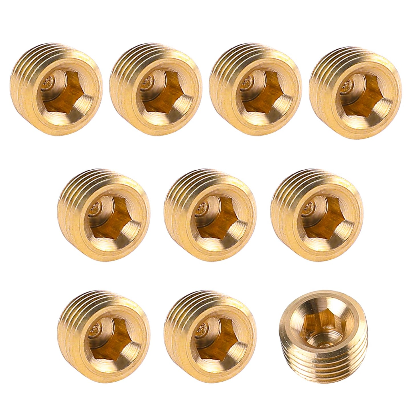 1/8" NPT Male Plug Fitting Set, 10 PCS Brass Plug Hex Counter Sunk Plug for Closing the End of, Internal Hex Socket Thread Socket Plug Kit