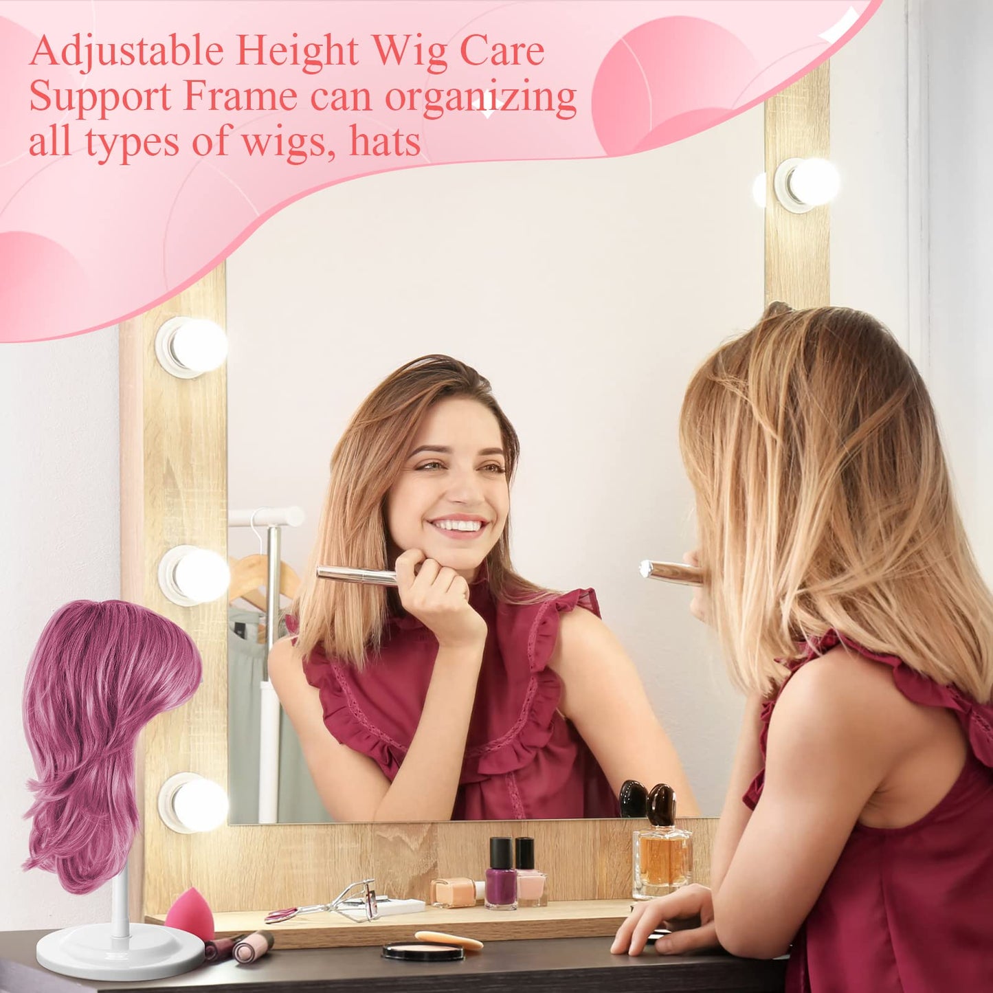 Tatuo 6 Pcs 9.8 -17.7 Adjustable Height Wig Holder, Non-Slip Stand Portable Head Holder Sturdy Travel Storage for Multiple Wigs