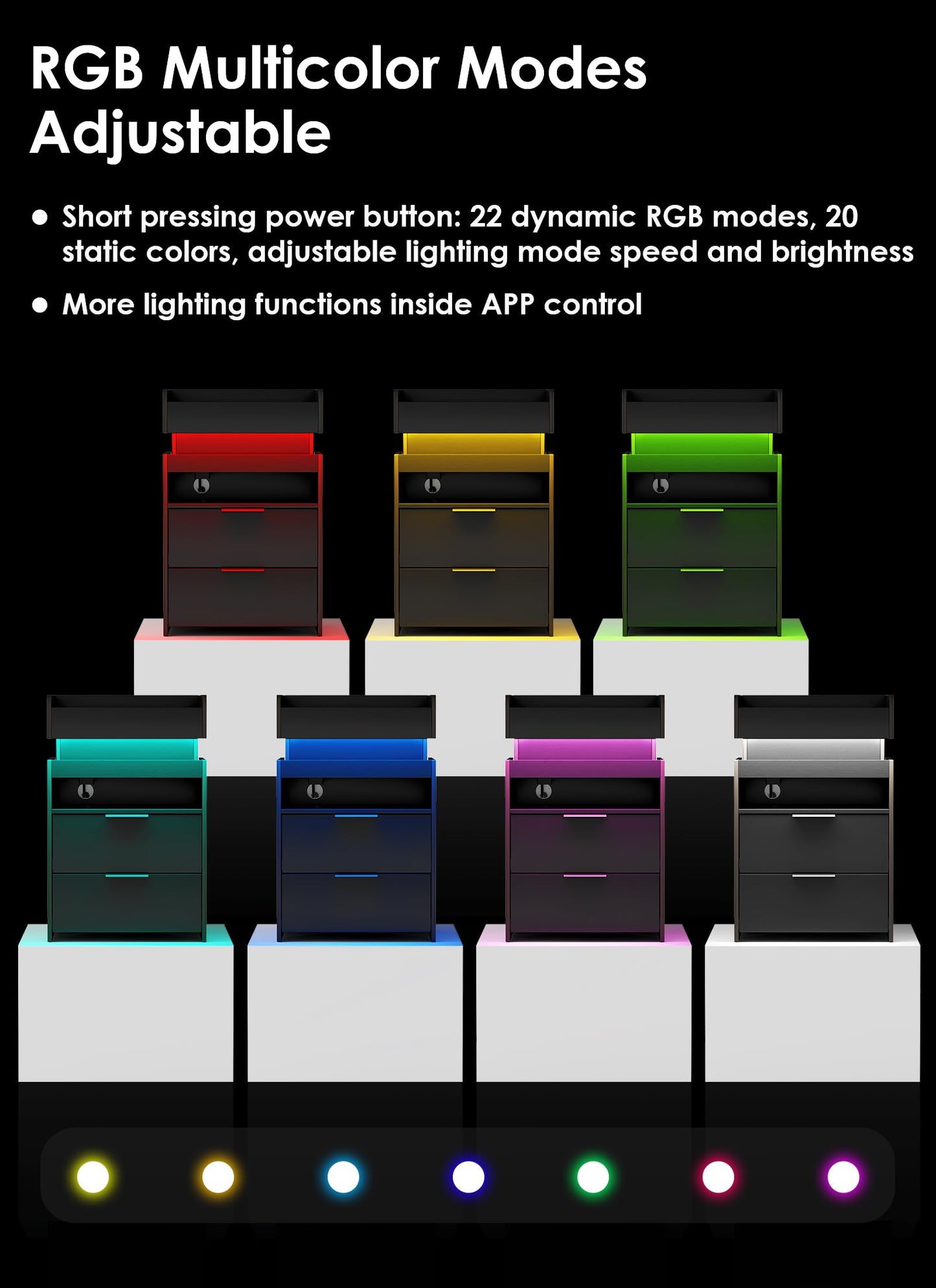 Night Stand with Gun Drawer - Modern Nightstand with Charging Station & LED Lights Widen Bedside Tables with 2 Drawers Hidden Sliding Top Storage Open Cabinet End Table for Living Room Bedroom Black