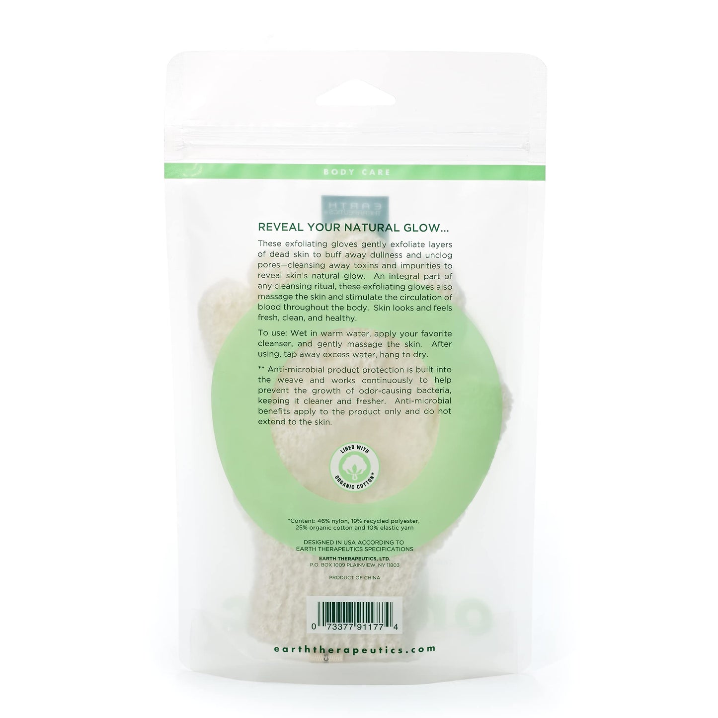 Earth Therapeutics Organic Cotton Exfoliating Gloves 1 Pack