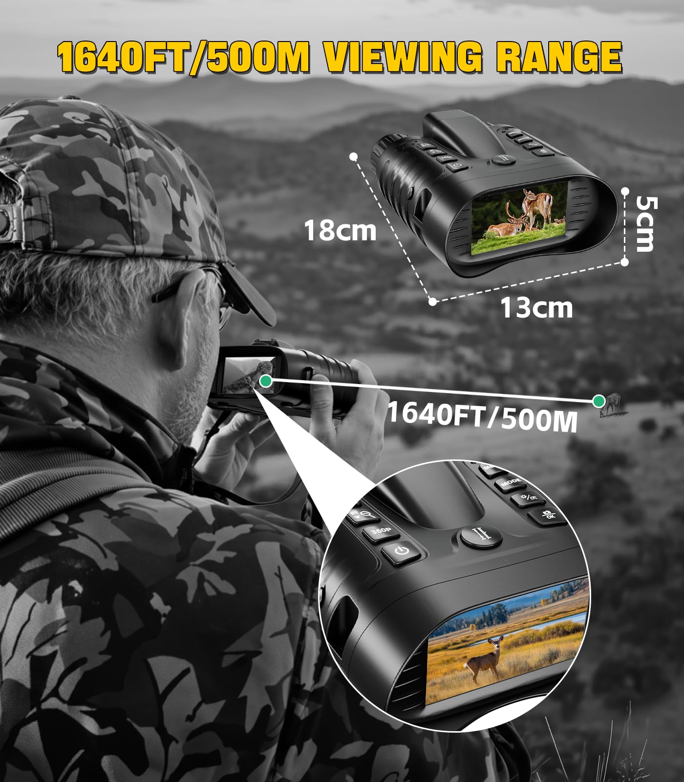 Zivolixd 4K Night Vision Binoculars with 350m Rangefinder, 36MP Infrared Goggles for Adults, 500m Viewing in Total Darkness, 32G 4500mAh Battery & 8X Zoom for Hunting, Camping & Security