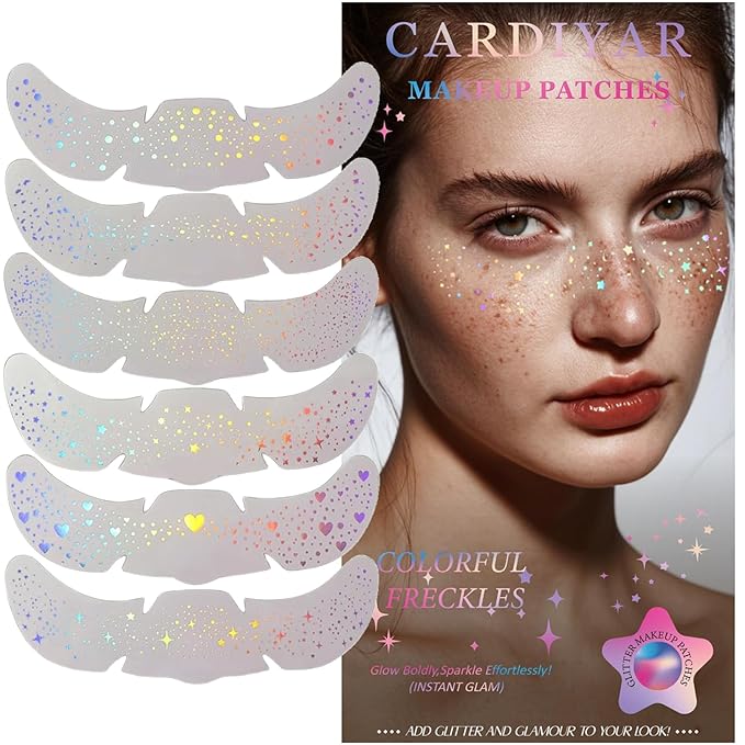 Glitter Freckles, 24PCS Glitter Freckles Face Tattoo, Sparkle Freckles for Women, Waterproof Gold Temporary Face Tattoos G...