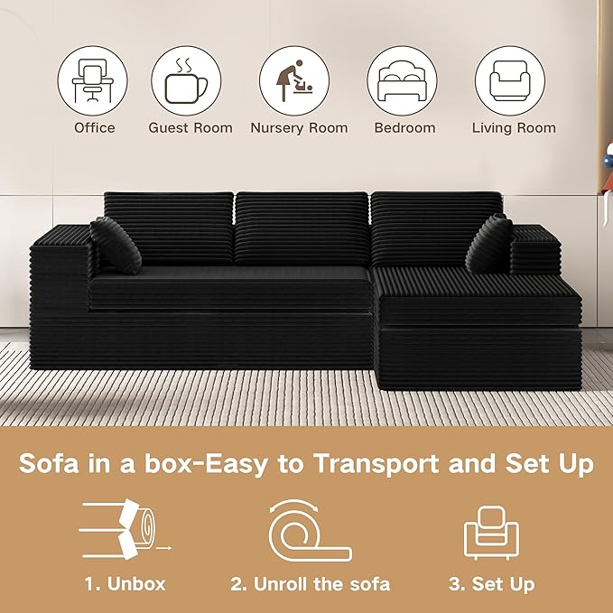 Extra Firm 108” Cloud Boneless Couches for Living Room,Modular Sectional Cloud Couch with Deep Seat, High-Resilience Foam/Sag-Resistant/Keeps its Form, No Assembly Required (Right-Facing Chaise) | Quick Assembly, Extra Firm Support, Not easily collapsed