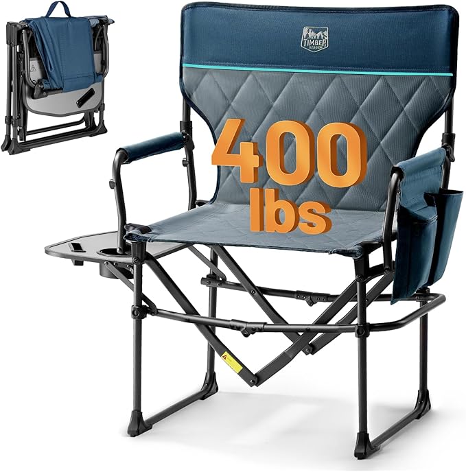 TIMBER RIDGE Aluminum Camping Directors Chair with Side Table Pocket, Portable Folding Chair, Heavy Duty Lawn Chair for Fi...