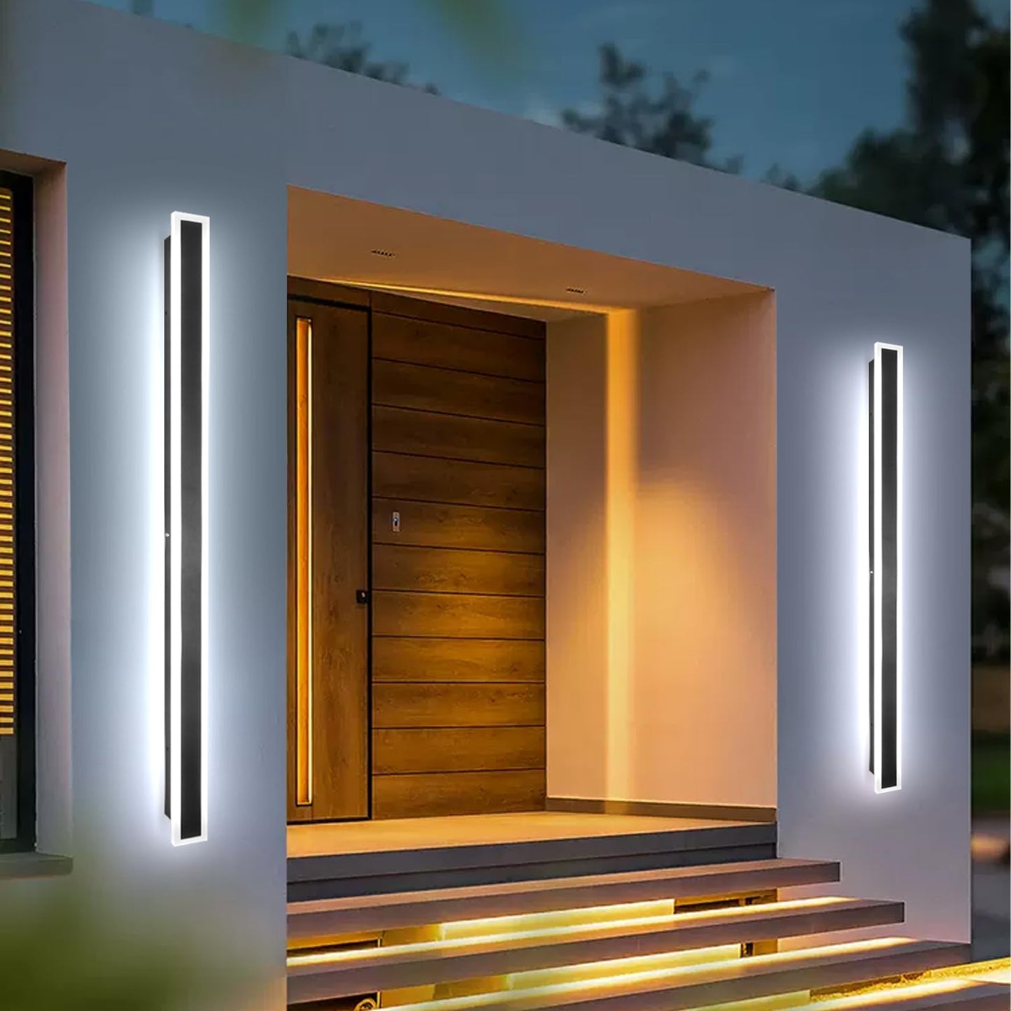 SUCICNISD 2 Pack 59.1In Outdoor Wall Sconces Black Modern Exterior Wall Light Fixtures for House 3CCT Dimmable Acrylic Long Outside Wall Light for Garage,Porch, Doorway, Stairway
