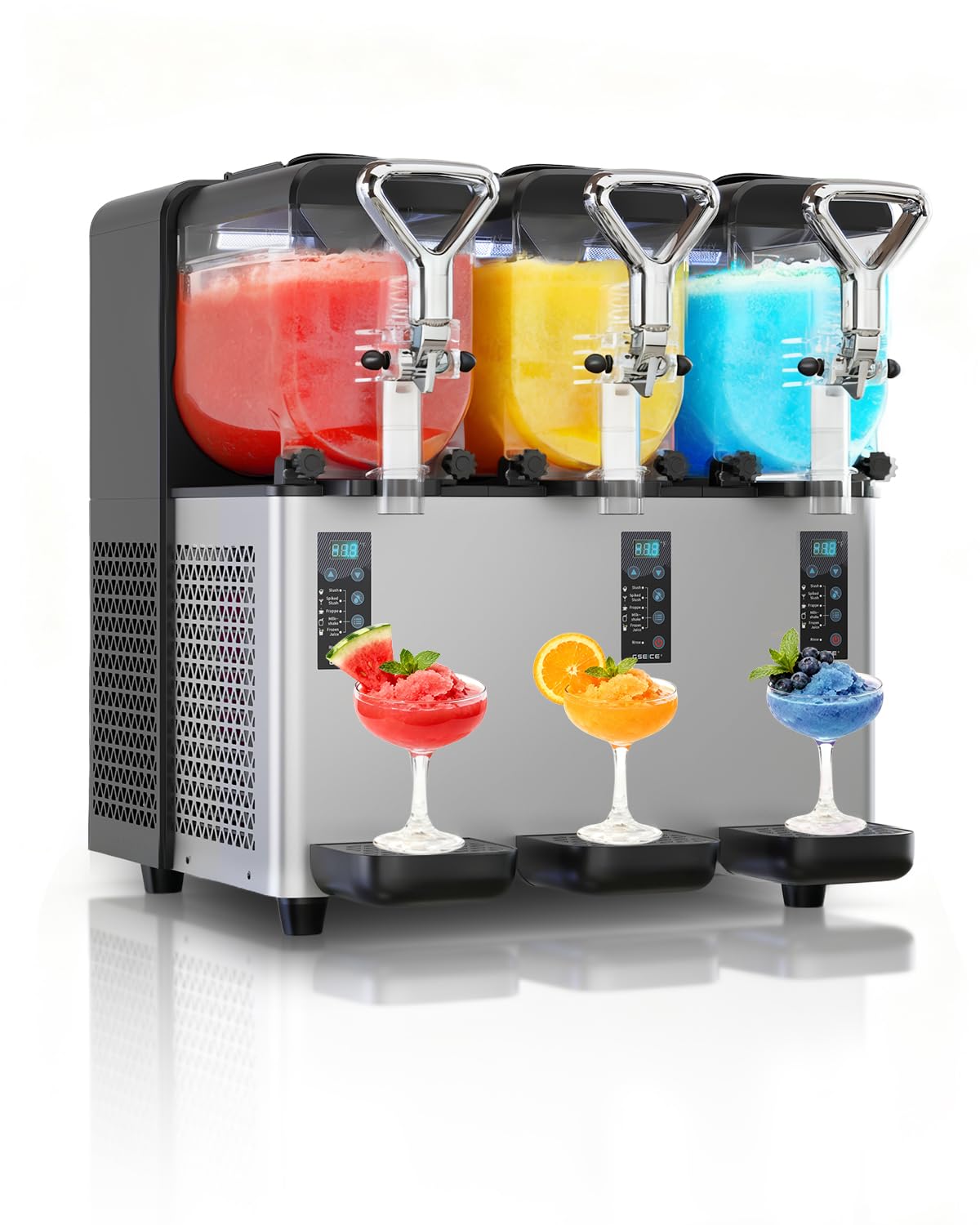 5-in-1 Commercial Slushy Machine, 135oz x 3 Tank Slushie Machine with LED Lights for Party Bars, No Ice Needed, Superior Smooth Output Margarita Machine for Slush, Cocktails, Frappe, Milkshake, Juice