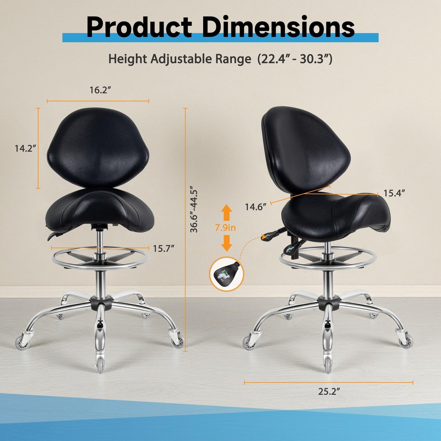 Nolasalon Saddle Stool with Wheels,Ergonomic Swivel Rolling Height Adjustable for Salon Beauty Clinic Dentist Tattoo Home Office（Black）