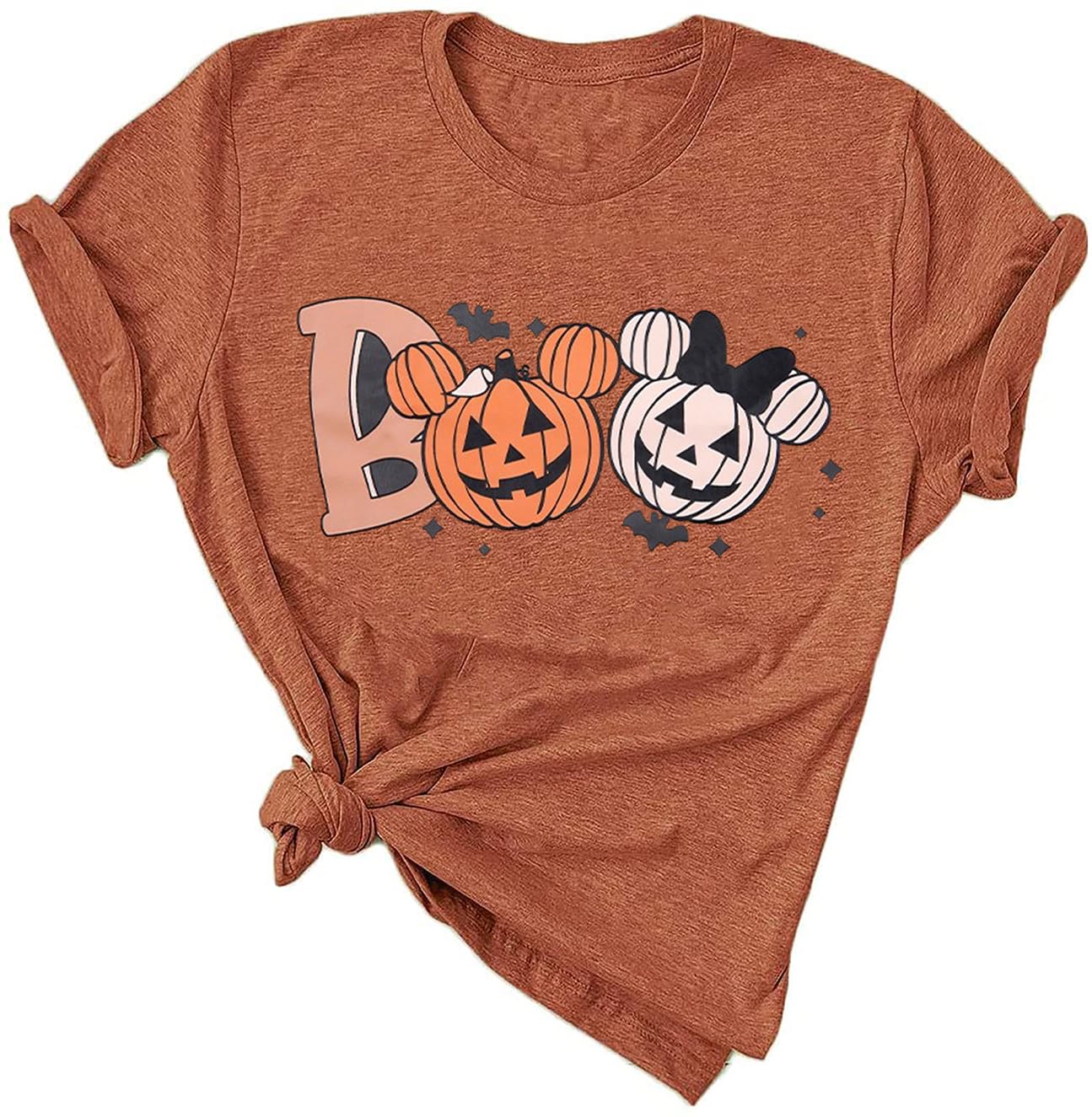 Halloween Shirts for Women Funny Boo Halloween T Shirts Cute Bat Pumpkin Shirt Burnt Orange S