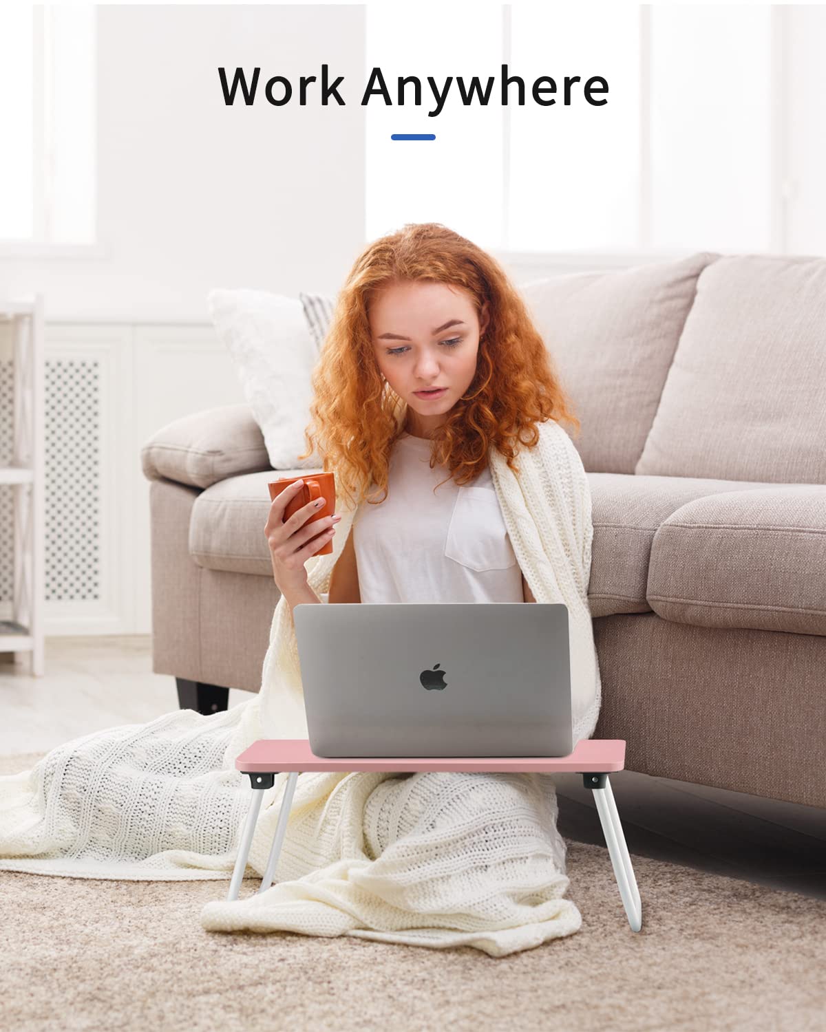 Ruxury Folding Lap Desk Laptop Stand Bed Desk Table Tray, Breakfast Serving Tray, Portable & Lightweight Mini Table for Sofa Couch Floor - - Pink
