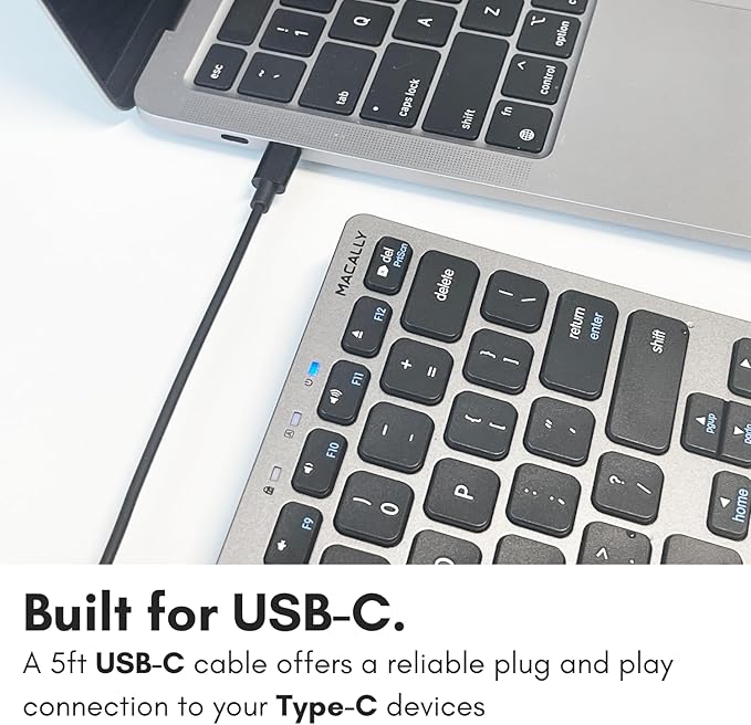 Macally Small USB C Keyboard - Plug & Play Compatible Wired Apple Keyboard for Mac mini, MacBook Pro/Air, iMac, iPad, Windows, Chromebook with USBC Port - Compact & Mini USB Type C - Space Gray