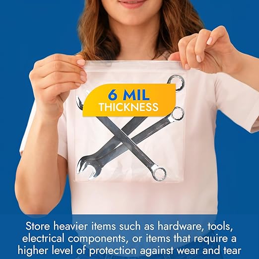 16" x 16" Large Zip Seal Lock Bags, 6 Mil (Pack of 10) – Heavy-Duty Reclosable Plastic Bags – Clear, Resealable, Waterproof – For Storing and Organizing Clothes, Jewelry, and Travel Items