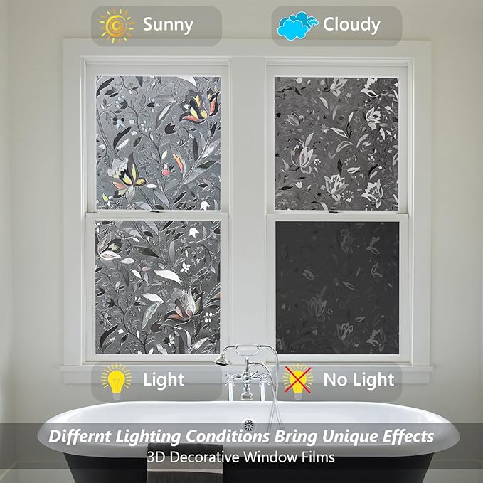 Kromapolis Window Film, Window Privacy Film Frosted, Vinyl Glass Covering, Stained Glass Decorative Film, Static Window Clings, Non-Adhesive (Grayish Black, 35.4 x 78.7 inch)