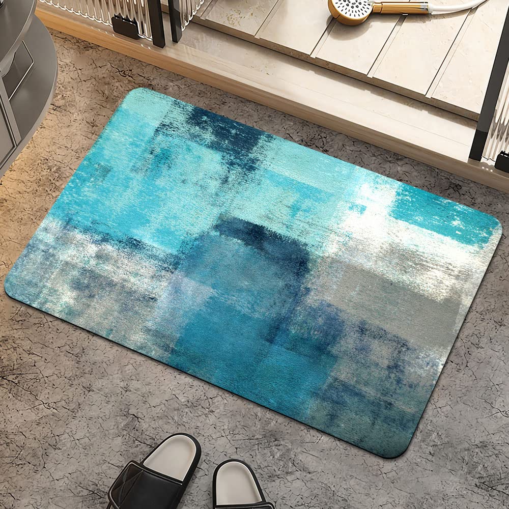 ZHUZHISHAN Bath Mat Rug,Blue oceanNon Slip Quick Dry Super Absorbent Thin Bathroom Rugs Fit Under Door-Easy to Clean Bathroom Floor Mats-Shower Rug for Shower Sink Bathtub(16" x 24"in)