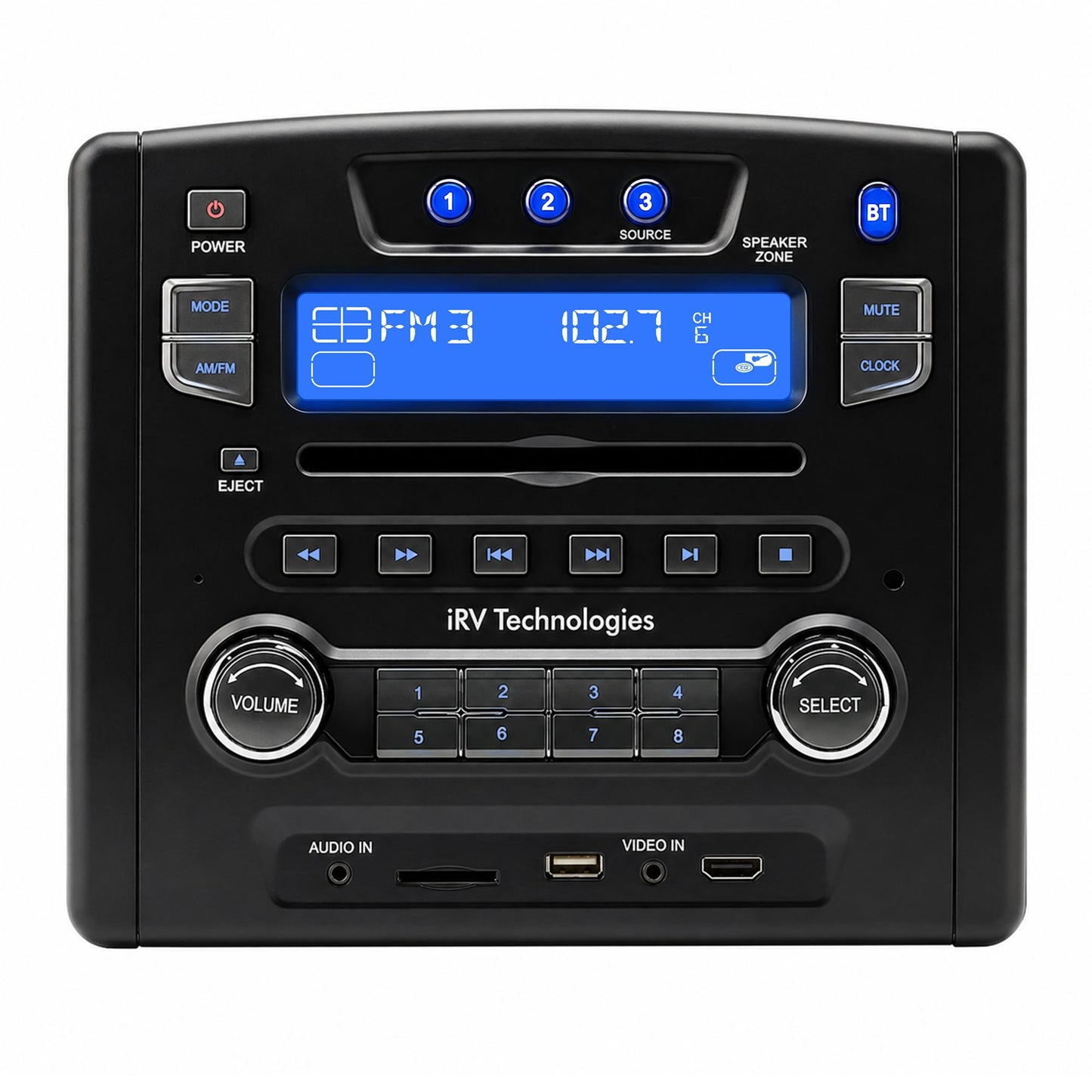 iRV Technology iRV34 AM/FM/CD/DVD/MP3/MP4 /USB/SD/HDMI/Digital2.1/Surround Sound/Bluetooth 3 Zones wall mount RV Radio Stereo