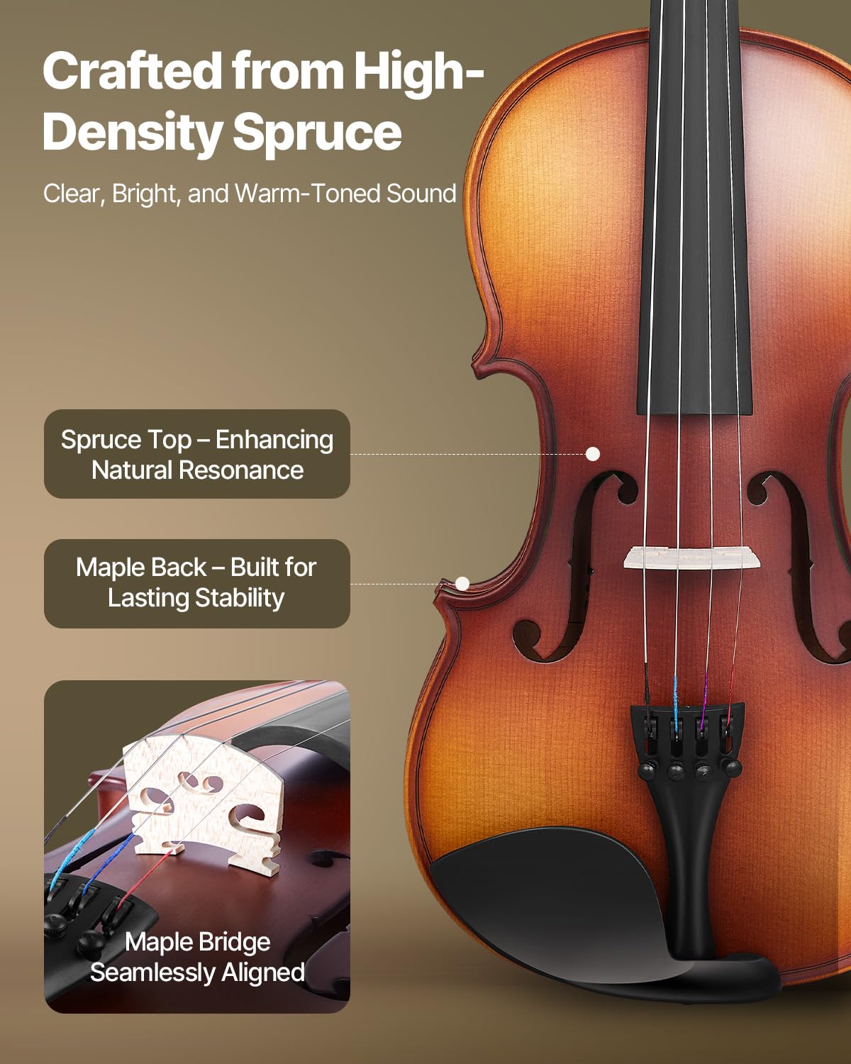 Vevor Violin 4/4 Full Size For Adults, Violin Fiddle Set For Beginners Student With Hard Case, Rosin, Bow, Shoulder Rest,Bridge,