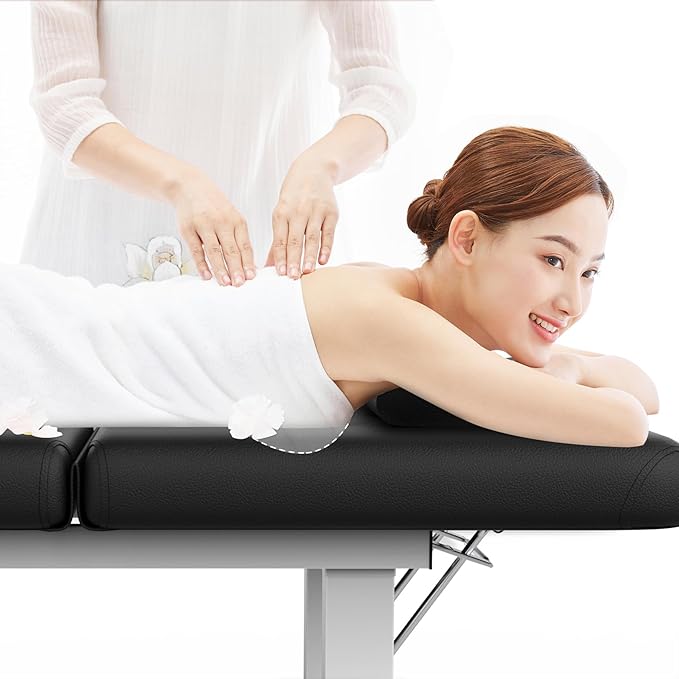 Stationary Massage Table, 75”L 31.5''W Heavy Duty Esthetician Bed, 800LBS Metal Frame PU Leather Physical Therapy Table Spa Lash Bed Professional Equipment (Black)