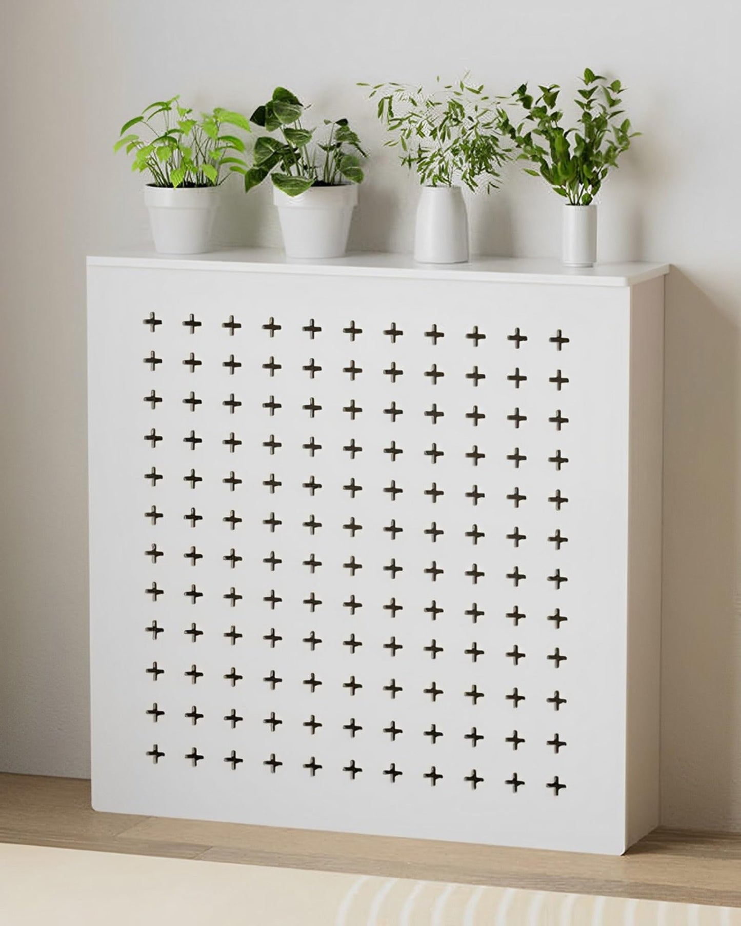 Cabinet Heater Covers For Radiators Shelf 12mm Thickened Board Wood Radiator Cover Heat Cover Shelf, Hide Cluttered Pipes Cabinet Storage Shelf For Household Living Room, Cross Pattern Design(27.6"Lx2