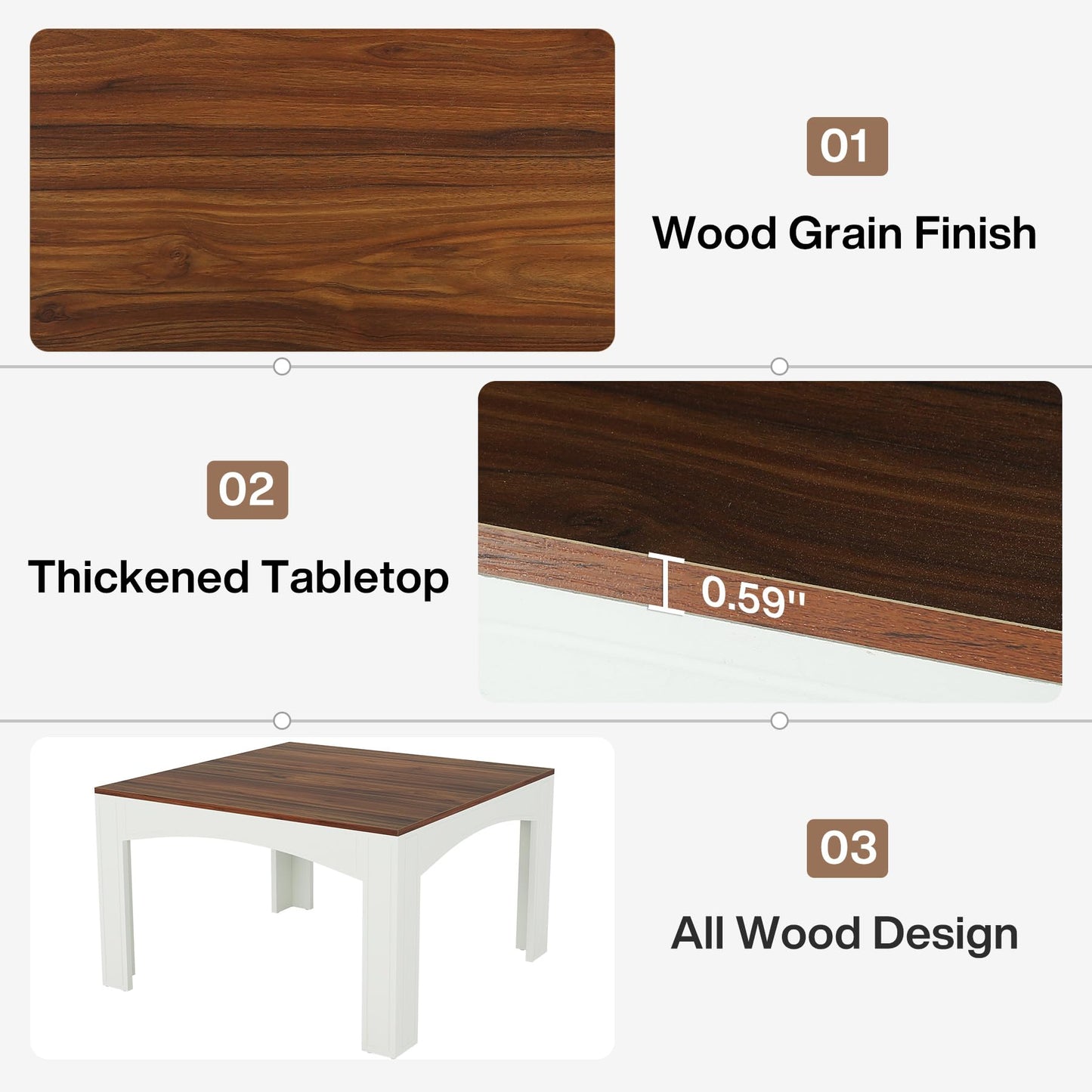 Tribesigns Square Dining Table for 4 Person, 39.4" Farmhouse Wood Kitchen Table Dinner Table for Dining Room, Small Space, Walnut + White