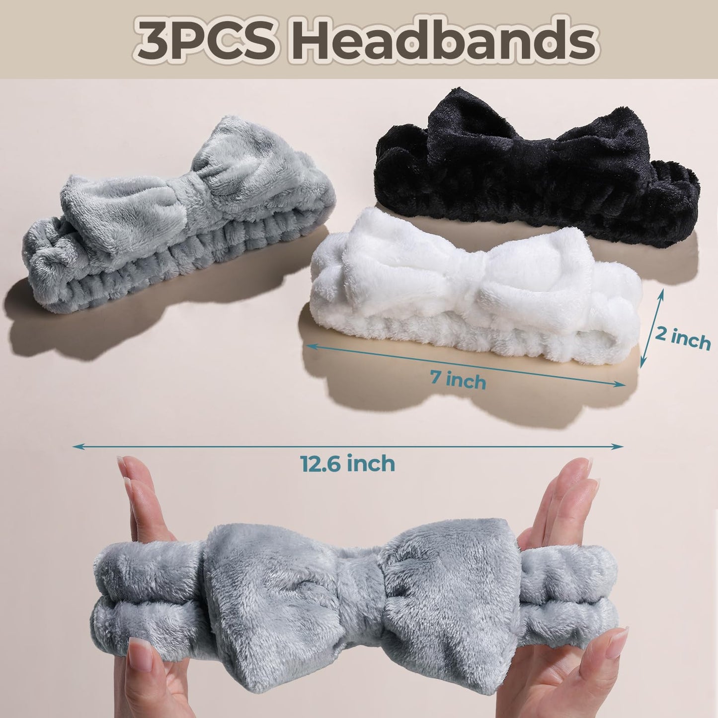 LEOBRO Spa Headband for Skin Care and Makeup, Women Teen Girls Headband for Washing Face, with Hair Scrunchies, Black & White &