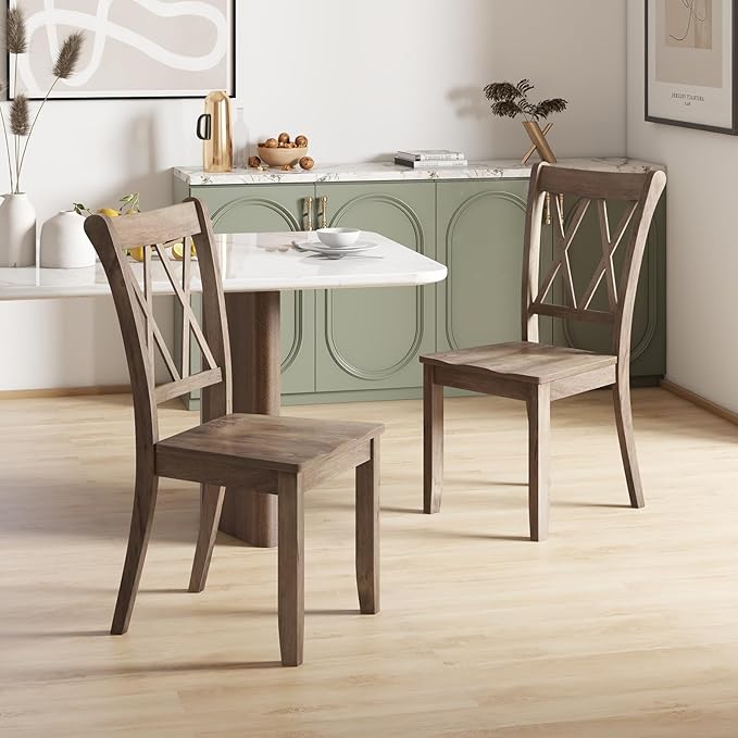 Giantex Set of 2 Dining Chairs, Rubber Wood Dining Room Side Chair w/Ergonomic Seat, Armless Chair for Home Kitchen, Dining Room, Brown