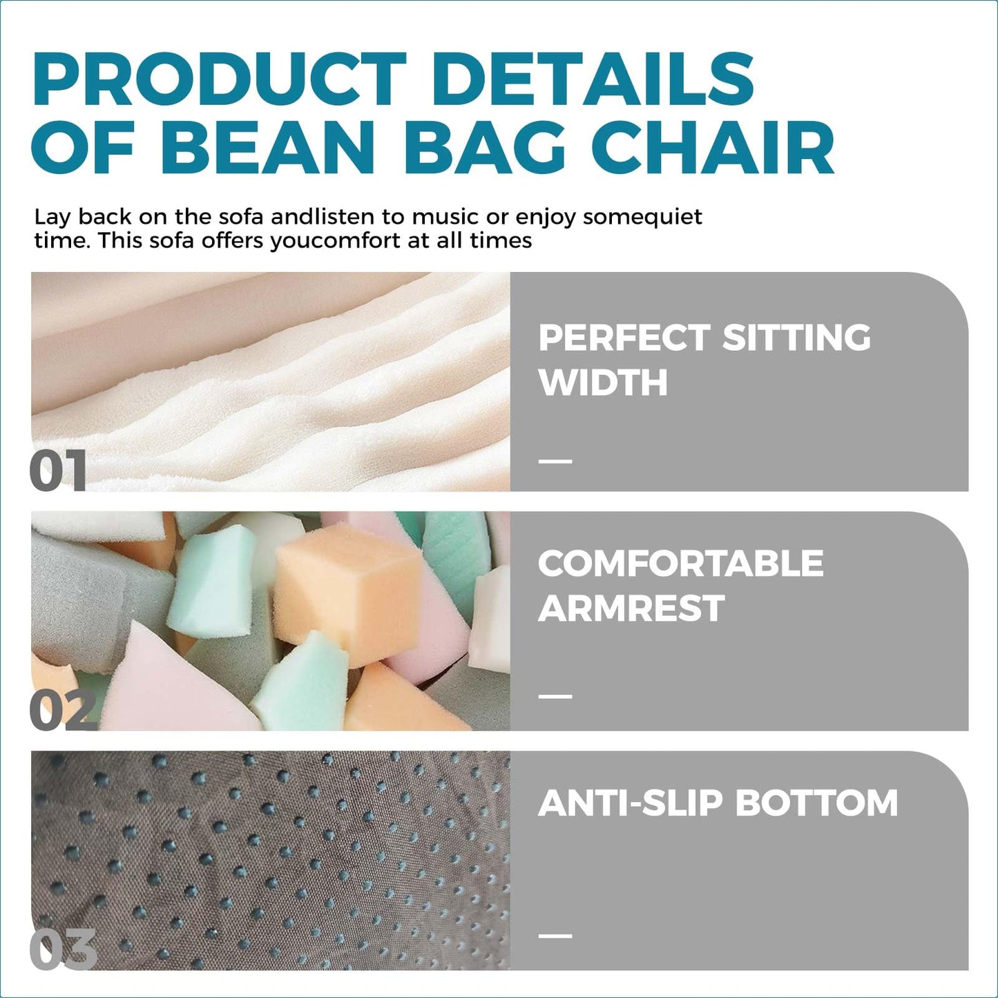 Bean Bag Chairs for Adults with Footstool,Bean Bag with Filler Included，Plush with armrests Bean Bag Chair，Floor Sofa is Suitable for Living Rooms, bedrooms,Reading (Off-White, Sofa Chair)