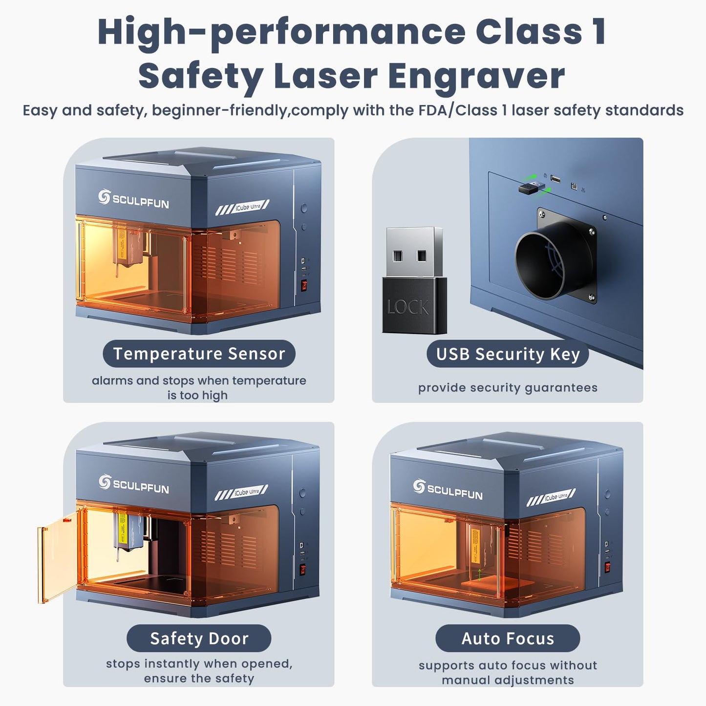 SCULPFUN iCube Ultra Dual Laser Engraver, 12W Diode + 1.2W Infrared, Auto Focus Function, with Smoke Filter, Desktop Engraving Machine for Jewelry, Metal, Wood & Leather, 5.9 * 5.3" Working Area
