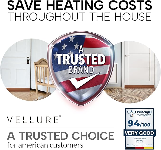 Vellure® door draft stoppers for bottom of door - NEW premium door sweep / door seal strip (save energy – installs quickly and easily) door weather stripping, ideal for keeping out cold (1x39" brown)