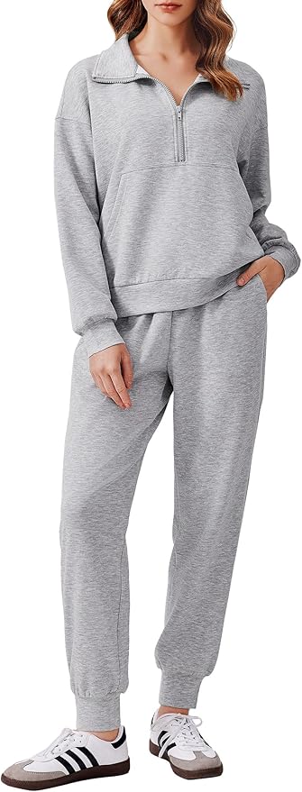 PINSPARK 2 Piece Sets for Women 2025 Fall Travel Outfits Long Sleeve Tracksuit Joggers Sets Half Zip Sweatsuit Matching Set