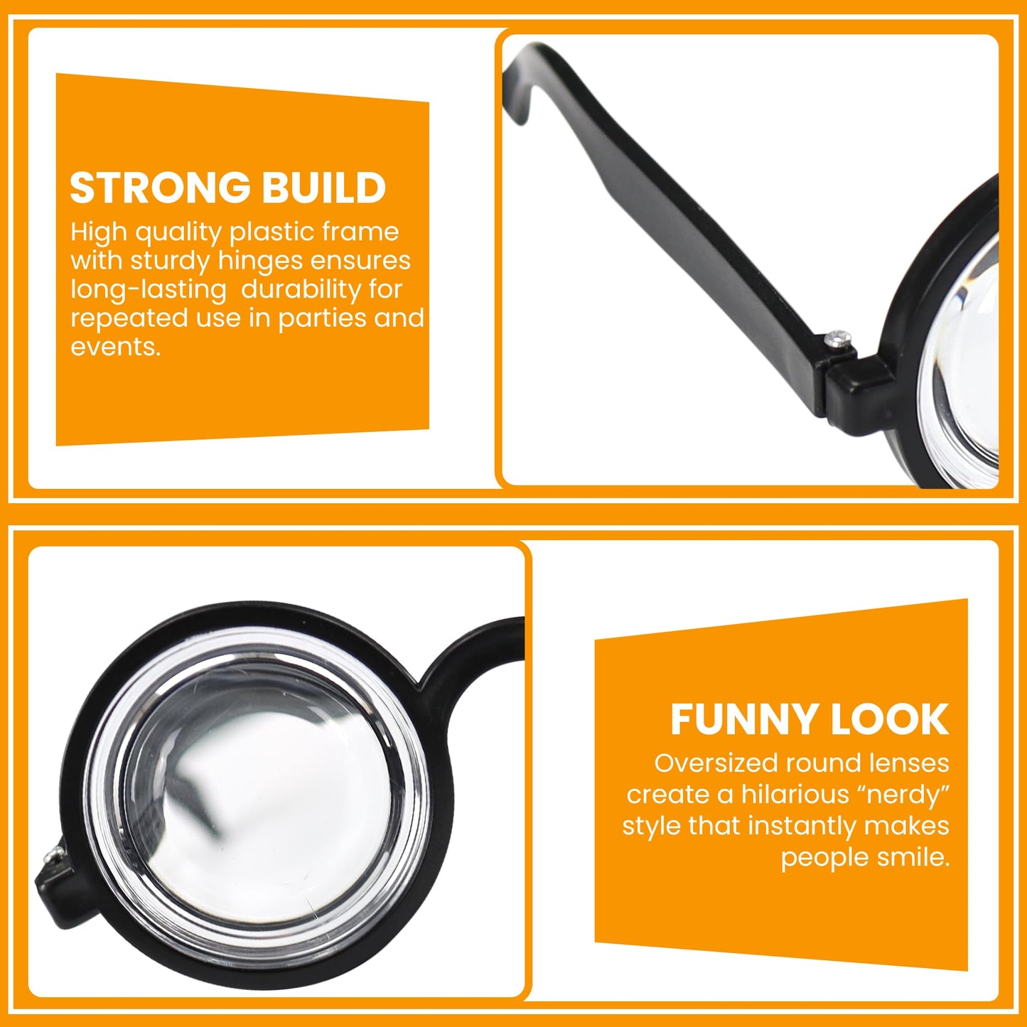 Iconikal Thick Lens Nerd Costume Glasses Small Black 5.5x2.1-Inch Plastic Frames Wizard Scientist Dress-Up Halloween Cosplay Party Accessory