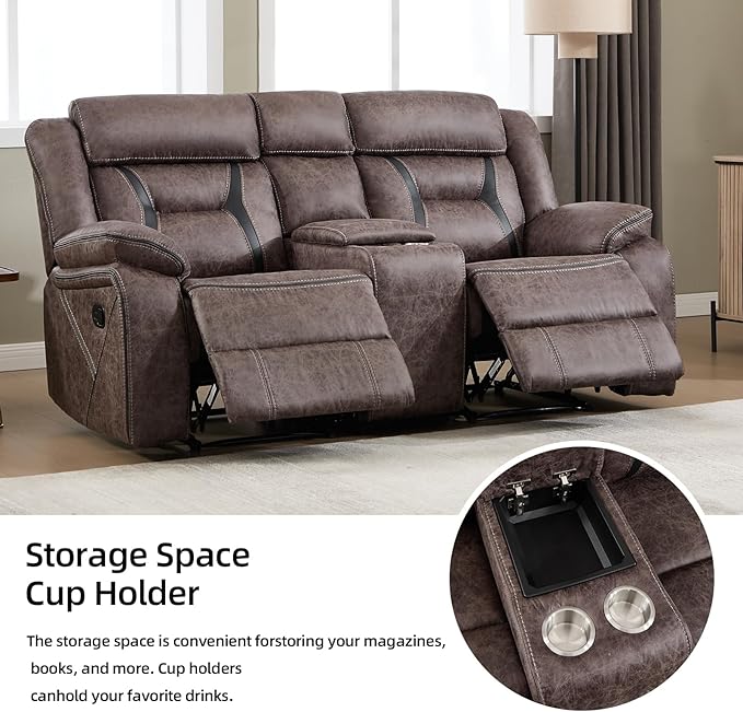 EBELLO Manual Recliner Sofa Set, Faux Leather Reclining Living Room Furniture Set, Included Loveseat and 3 Seat Manual Recliner Sofa, Grey(Loveseat+Sofa)
