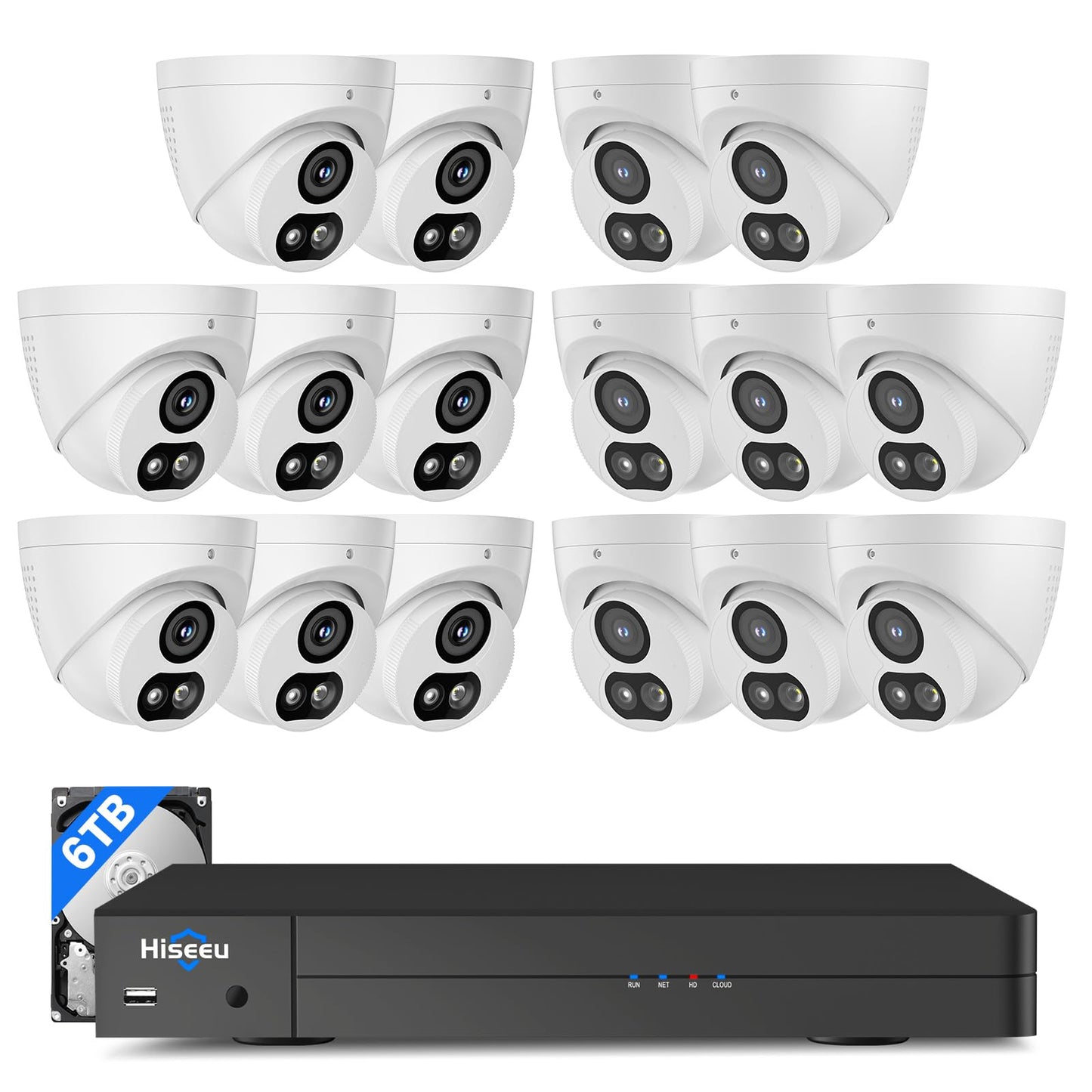 【6TB HDD】 Hiseeu 12MP NVR Security Camera System, 16 Pcs 4K/8MP Wired PoE Security Cameras, 121°Wide View, 2 Way Audio, Color Night Vision, Human Vehicle Detect, Home CCTV Surveillance Outdoor&Indoor