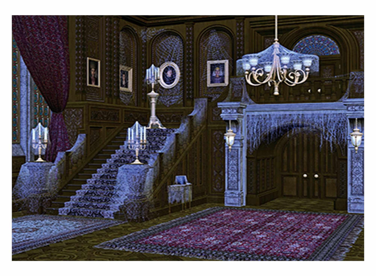Allenjoy 7x5ft Halloween Haunted House Backdrop Middle Ages Retro Spooky Deserted Spider Web Stairs Background Decor Photography Photoshoot Studio Booth Props